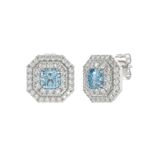 14K WHITE GOLD 1 1/2CT ROUND/BLUE CUSHION DIAMOND LADIES EARRING 