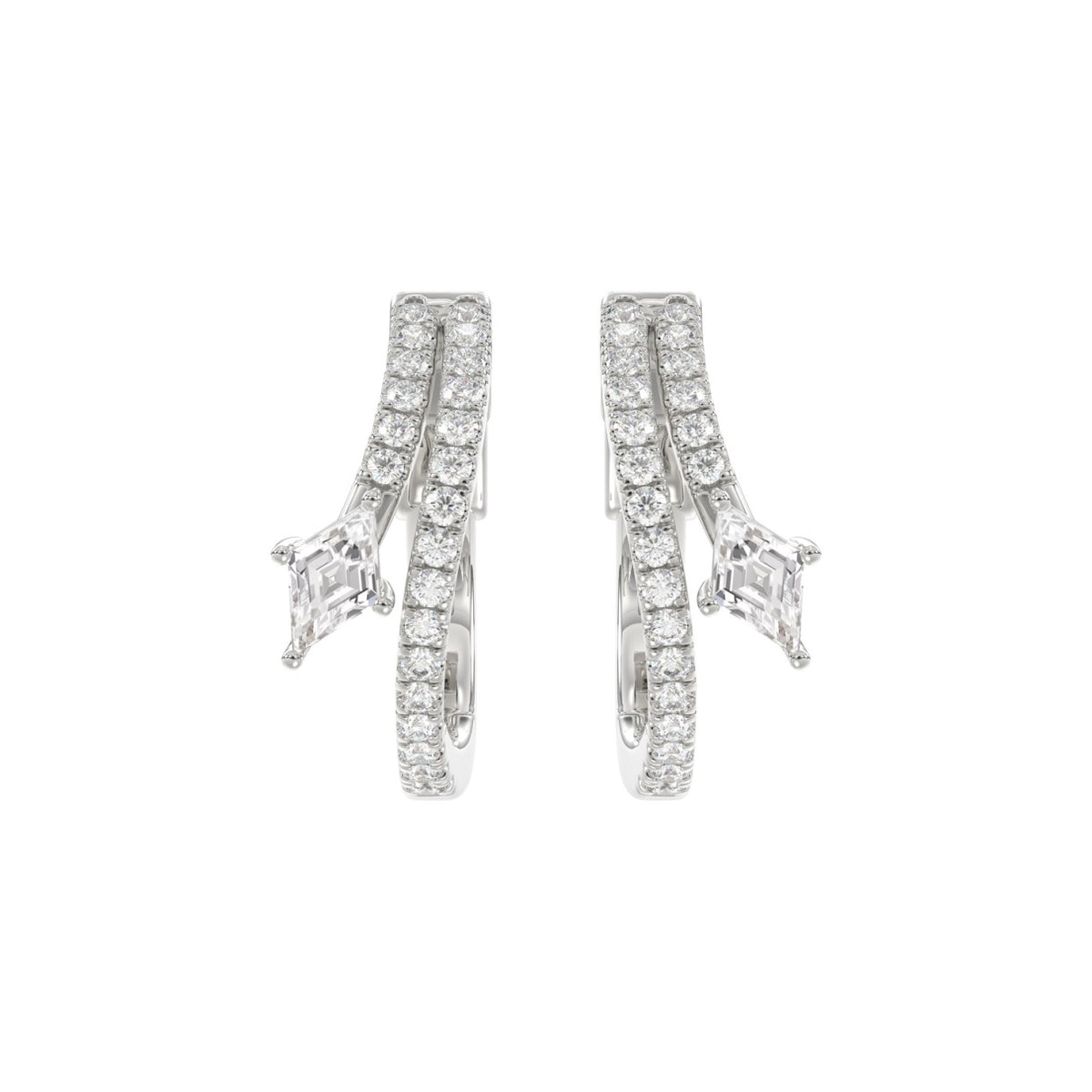 14K WHITE GOLD 3/4CT ROUND/LOZENGE DIAMOND LADIES HOOP EARRINGS