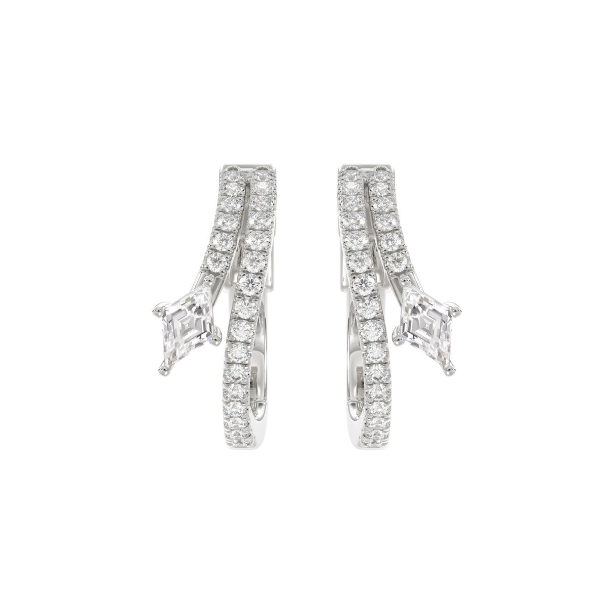 14K WHITE GOLD 3/4CT ROUND/LOZENGE DIAMOND LADIES HOOP EARRINGS