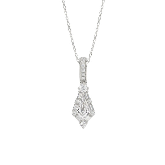 14K WHITE GOLD 1.00CT ROUND/BAGUETTE/KITE DIAMOND LADIES PENDANT WITH CHAIN