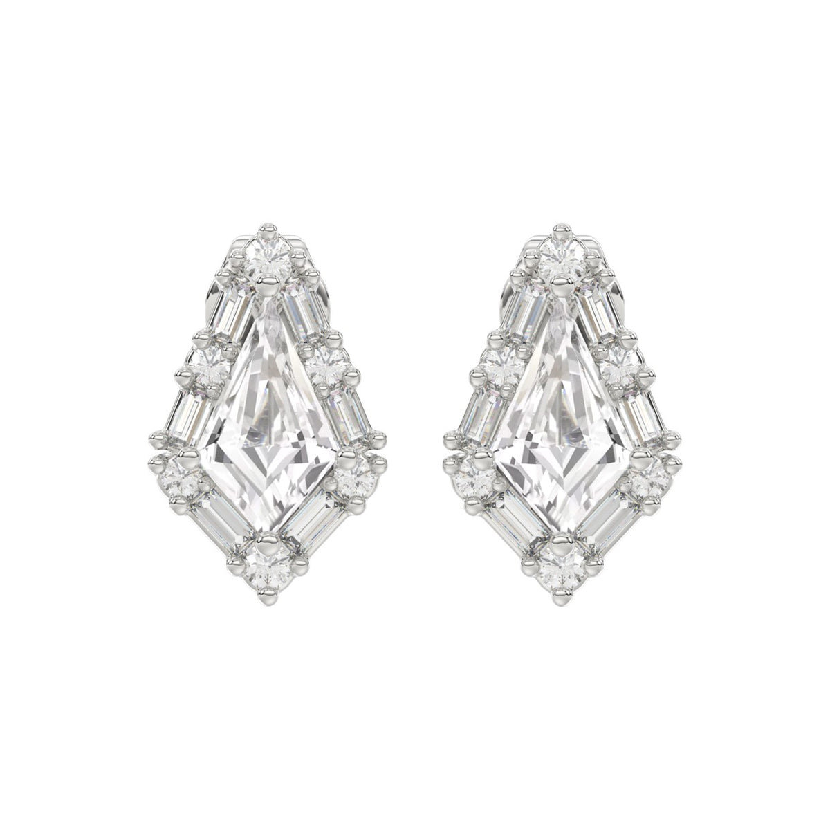 14K WHITE GOLD 1 1/4CT ROUND/BAGUETTE/KITE DIAMOND LADIES EARRINGS