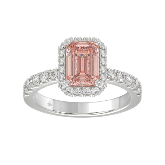 ETERNAL BLUSH COLLECTION 14K WHITE GOLD 4.00CT ROUND/EMERALD DIAMOND LADIES RING (CENTER STONE PINK EMERALD DIAMOND 3CT)