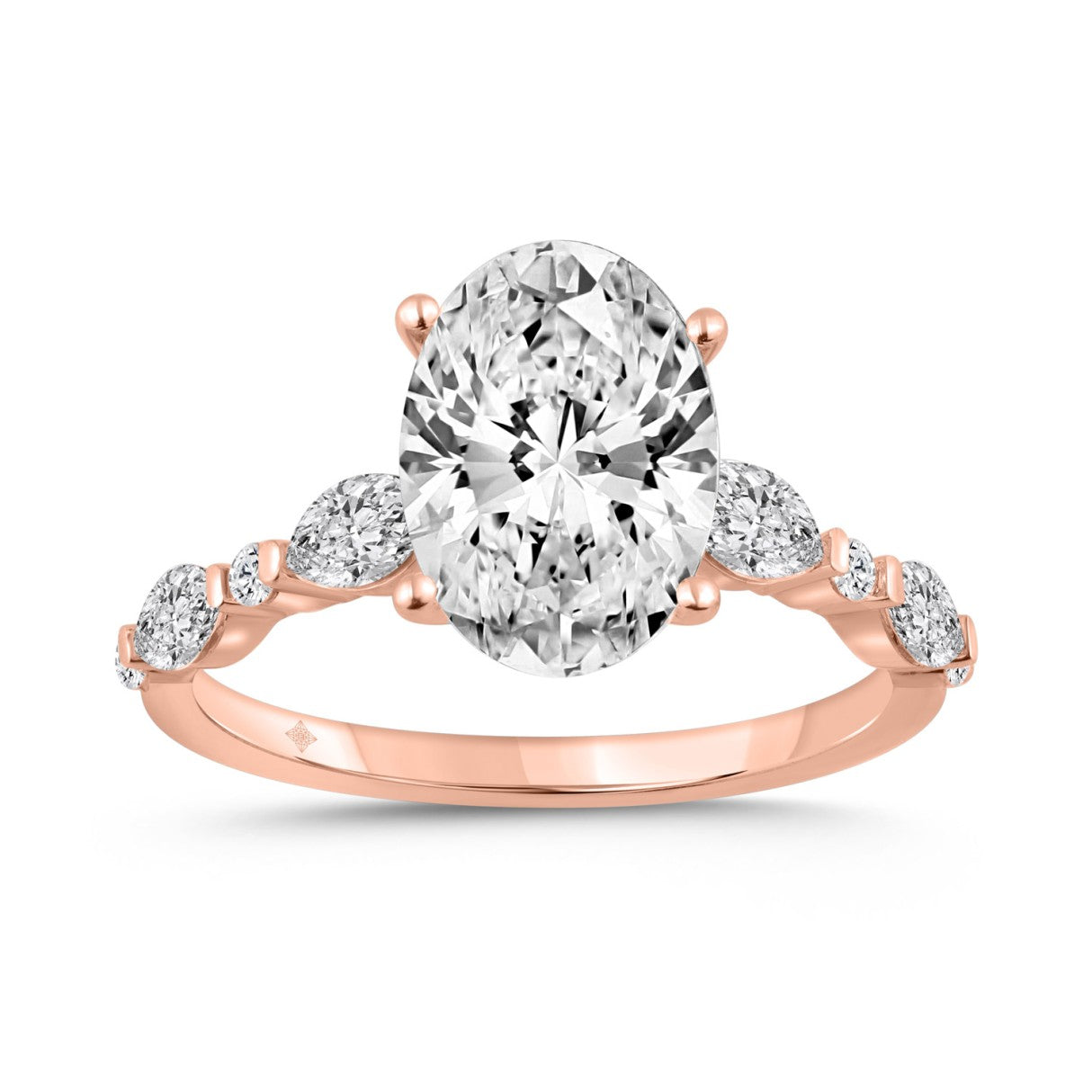 14K ROSE GOLD 4.00CT ROUND/OVAL/MARQUISE DIAMOND LADIES RING (CENTER STONE OVAL DIAMOND 3 1/2CT)