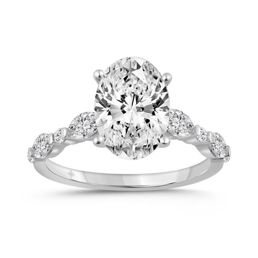 14K WHITE GOLD 4.00CT ROUND/OVAL/MARQUISE DIAMOND LADIES RING (CENTER STONE OVAL DIAMOND 3 1/2CT)