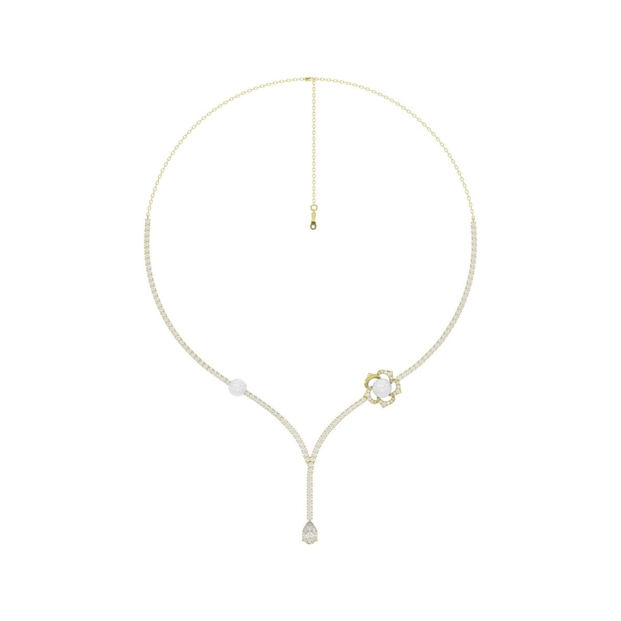 14K YELLOW GOLD 4.00CT ROUND/PEARL/PEAR DIAMOND LADIES NECKLACE