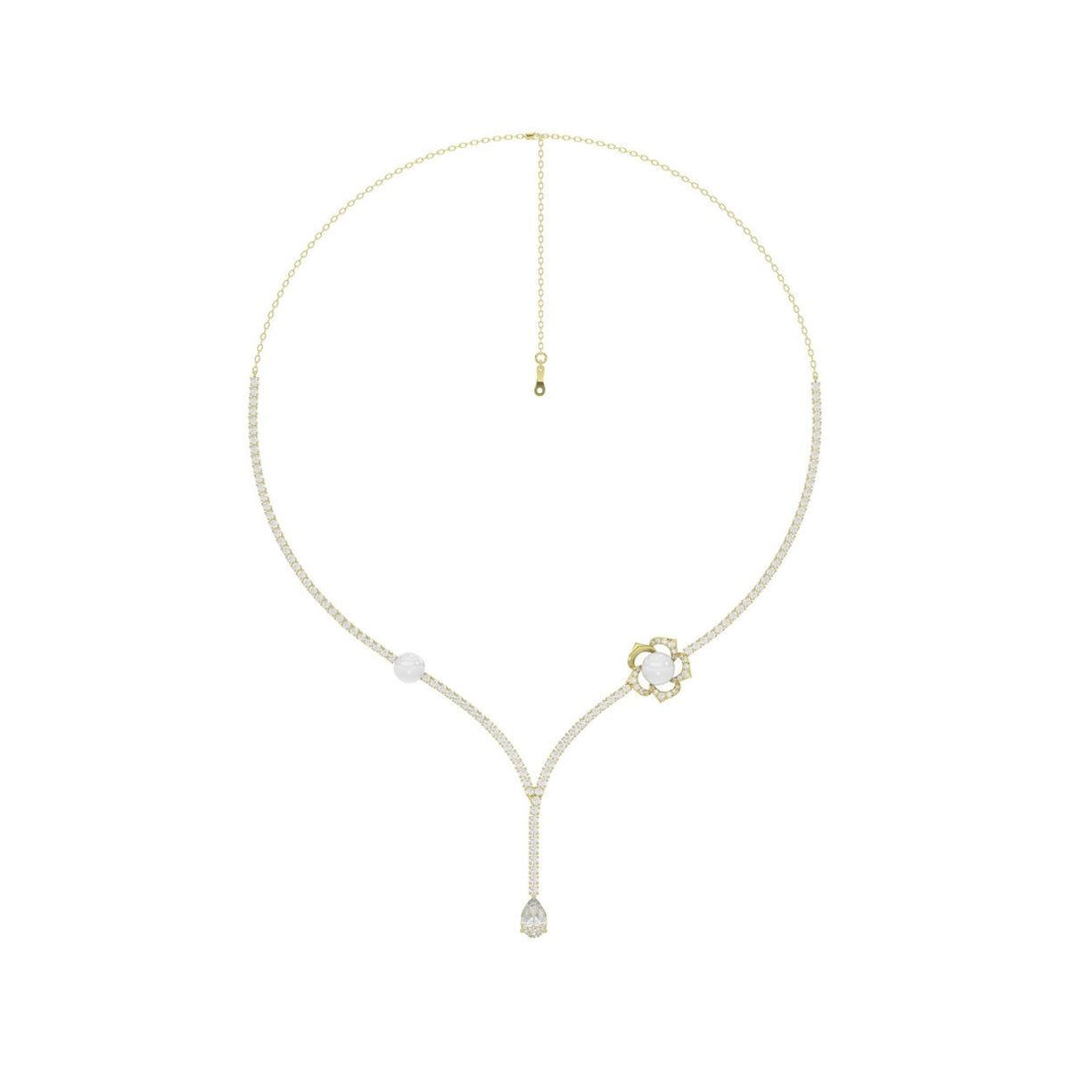 14K YELLOW GOLD 4.00CT ROUND/PEARL/PEAR DIAMOND LADIES NECKLACE