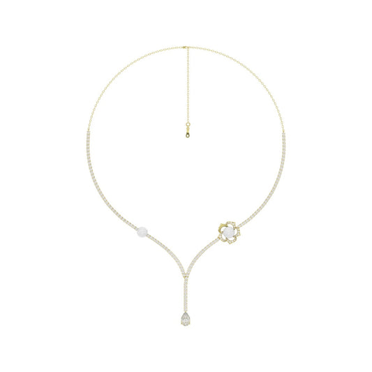 14K YELLOW GOLD 4.00CT ROUND/PEARL/PEAR DIAMOND LADIES NECKLACE