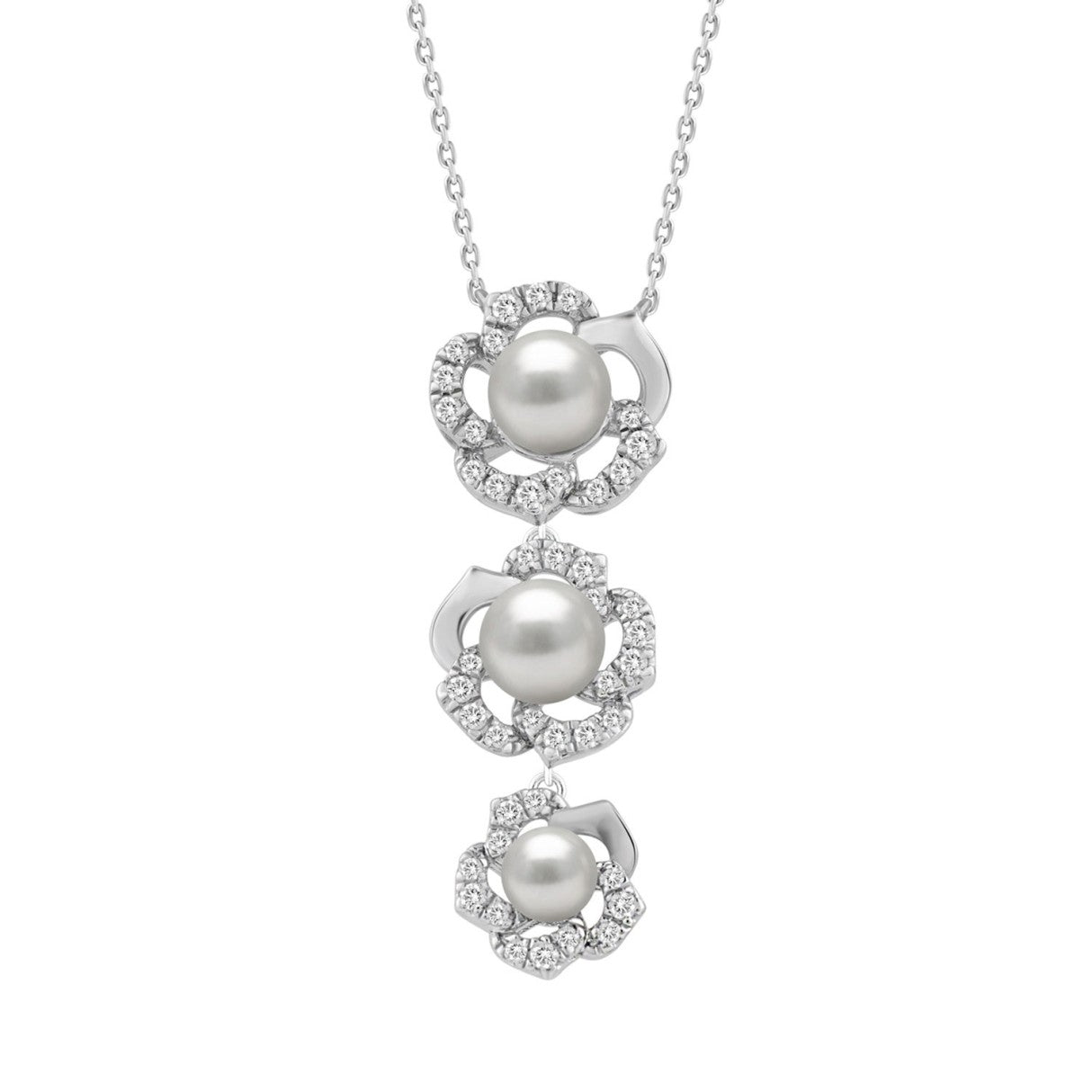 14K WHITE GOLD 1/3CT ROUND/PEARL DIAMOND LADIES NECKLACE