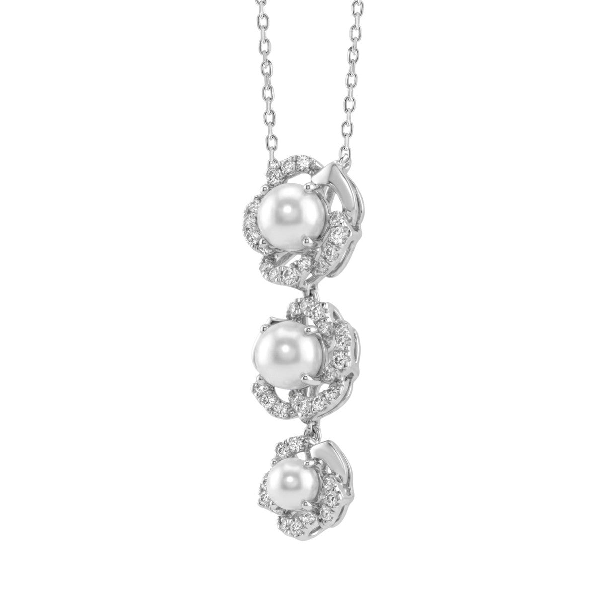 14K WHITE GOLD 1/3CT ROUND/PEARL DIAMOND LADIES NECKLACE