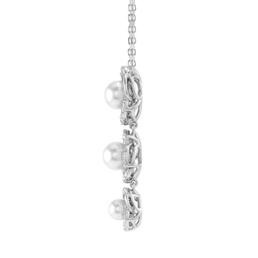 14K WHITE GOLD 1/3CT ROUND/PEARL DIAMOND LADIES NECKLACE