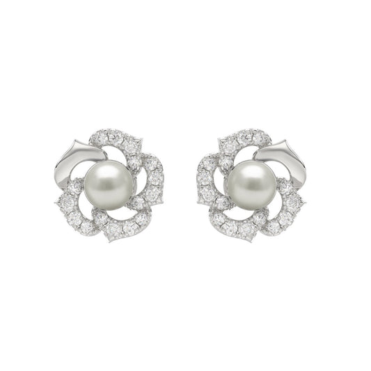 10K White Gold 1/4Ct Round Diamond & Pearl Drop Earrings For Women Classic Luxury Jewelry (Color F-G -Clarity Vs1/Vs2)