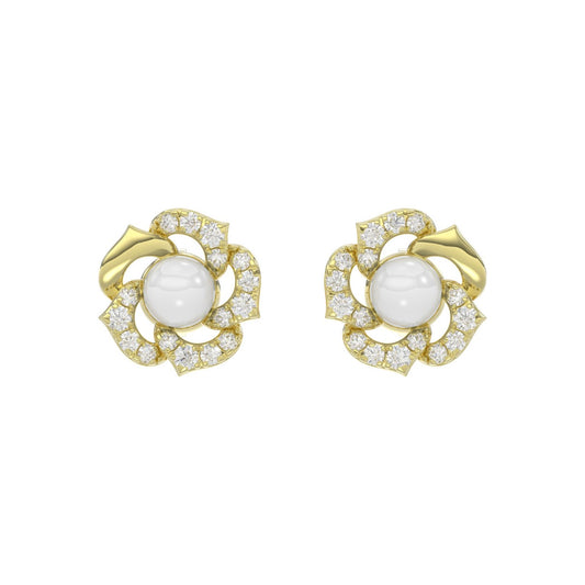 14K YELLOW GOLD 1/4CT ROUND/PEARL DIAMOND LADIES EARRINGS