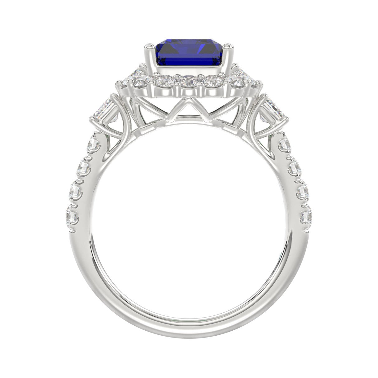 14K WHITE GOLD 4 1/2CT ROUND/EMERALD DIAMOND LADIES RING (CENTER STONE EMERALD BLUE SAPPHIRE DIAMOND 3CT)