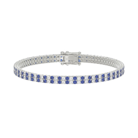14K WHITE GOLD 5 3/4CT ROUND/ROUND BLUE SAPPHIRE DIAMOND LADIES BRACELET
