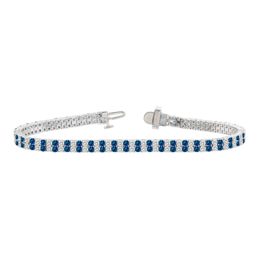 14K WHITE GOLD 5 3/4CT ROUND/ROUND BLUE SAPPHIRE DIAMOND LADIES BRACELET