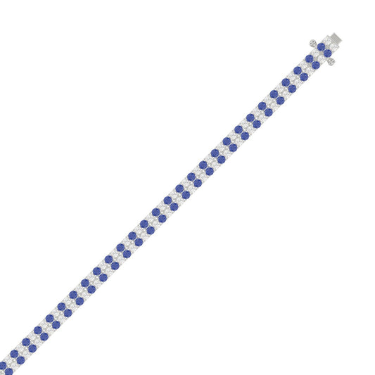 14K WHITE GOLD 5 3/4CT ROUND/ROUND BLUE SAPPHIRE DIAMOND LADIES BRACELET