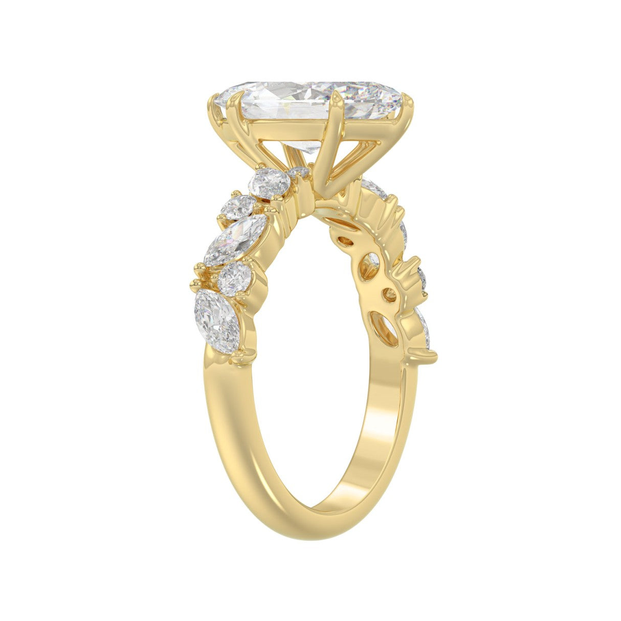 14K YELLOW GOLD 2 3/4CT ROUND/MARQUISE DIAMOND LADIES RING (CENTER STONE MARQUISE DIAMOND 2CT)