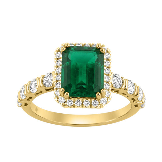 14K YELLOW GOLD 3 1/4CT ROUND/EMERALD DIAMOND LADIES RING (CENTER STONE GREEN EMERALD  DIAMOND 2 1/2CT)