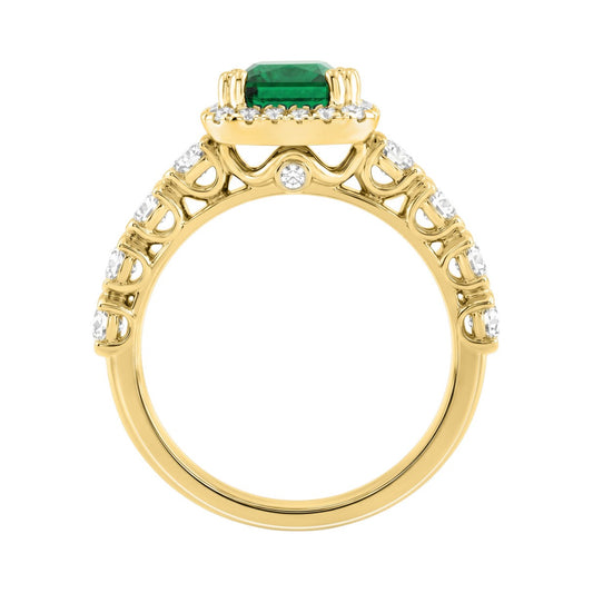 14K YELLOW GOLD 3 1/4CT ROUND/EMERALD DIAMOND LADIES RING (CENTER STONE GREEN EMERALD  DIAMOND 2 1/2CT)