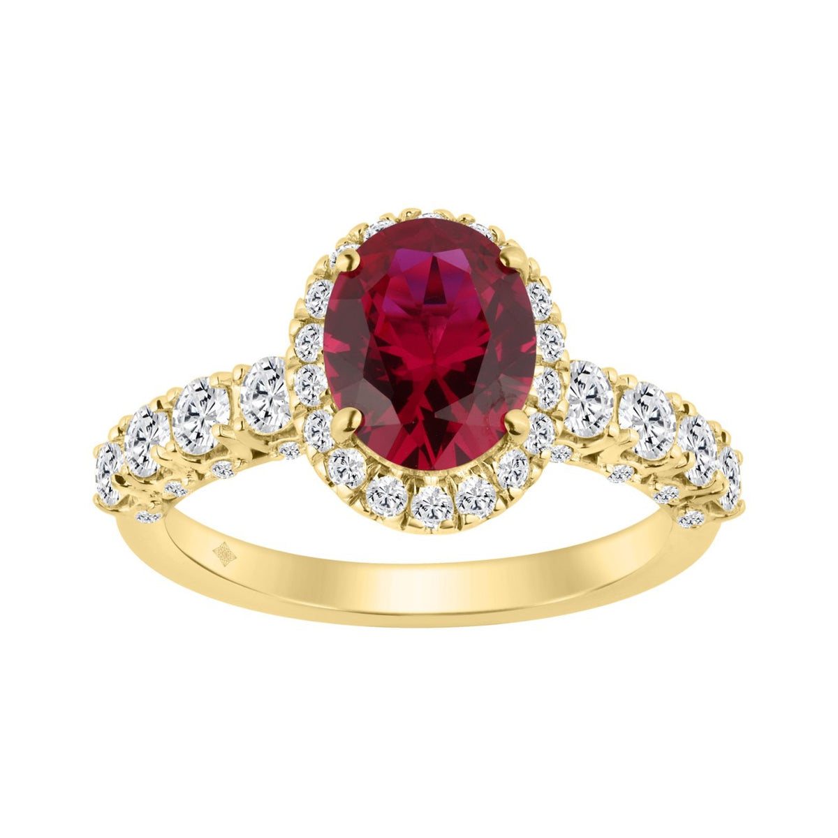 14K YELLOW GOLD 3 1/2CT ROUND/RUBY OVAL DIAMOND LADIES RING (CENTER STONE RUBY OVAL DIAMOND 2 1/2CT)