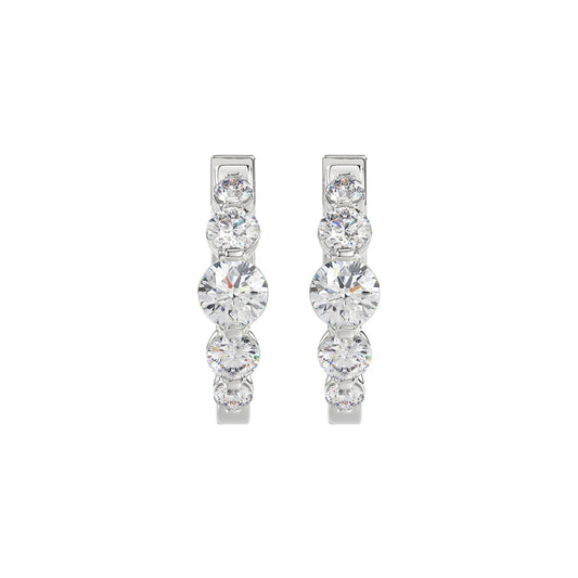 14K WHITE GOLD 2.00CT ROUND DIAMOND LADIES HOOPS EARRINGS