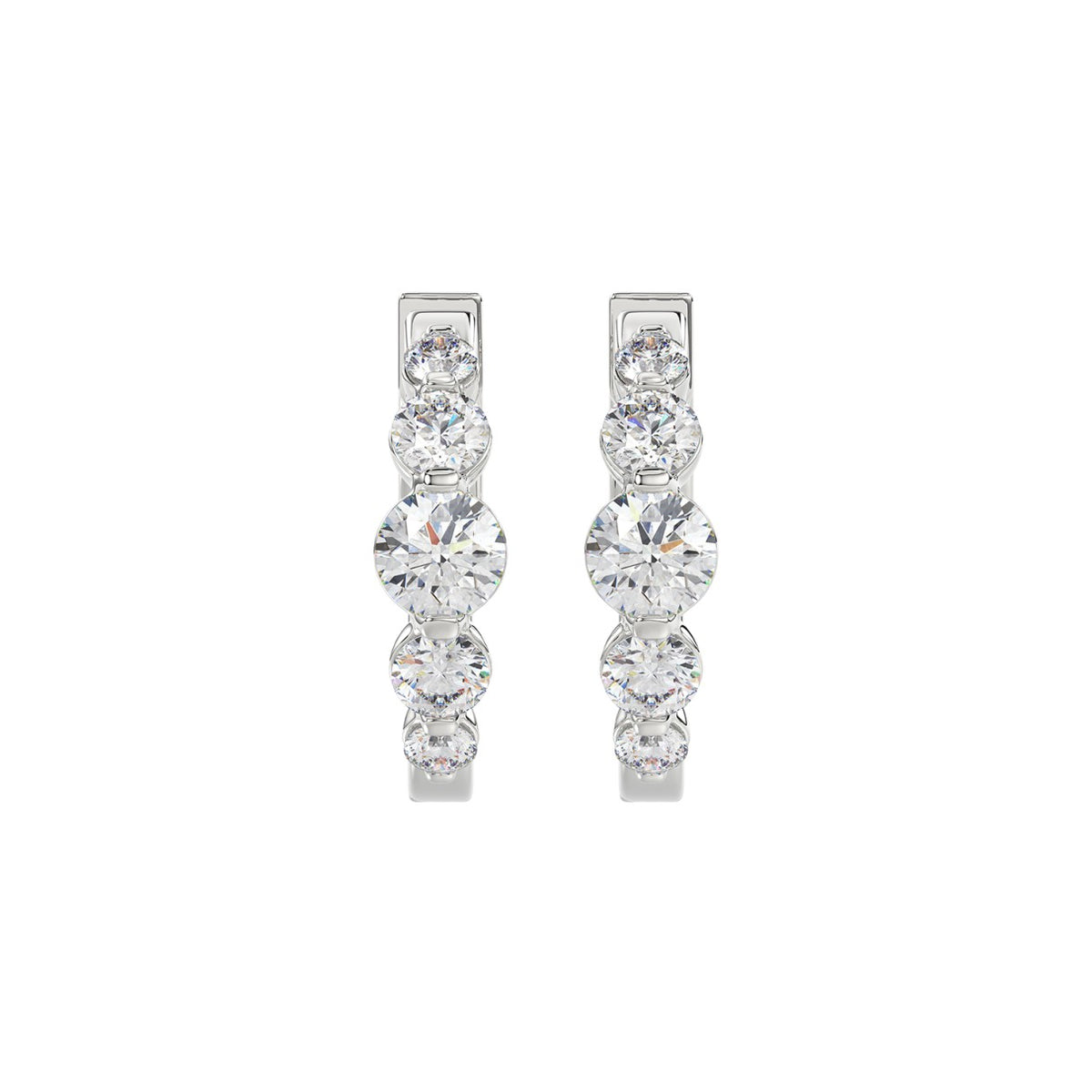 14K WHITE GOLD 2.00CT ROUND DIAMOND LADIES HOOPS EARRINGS