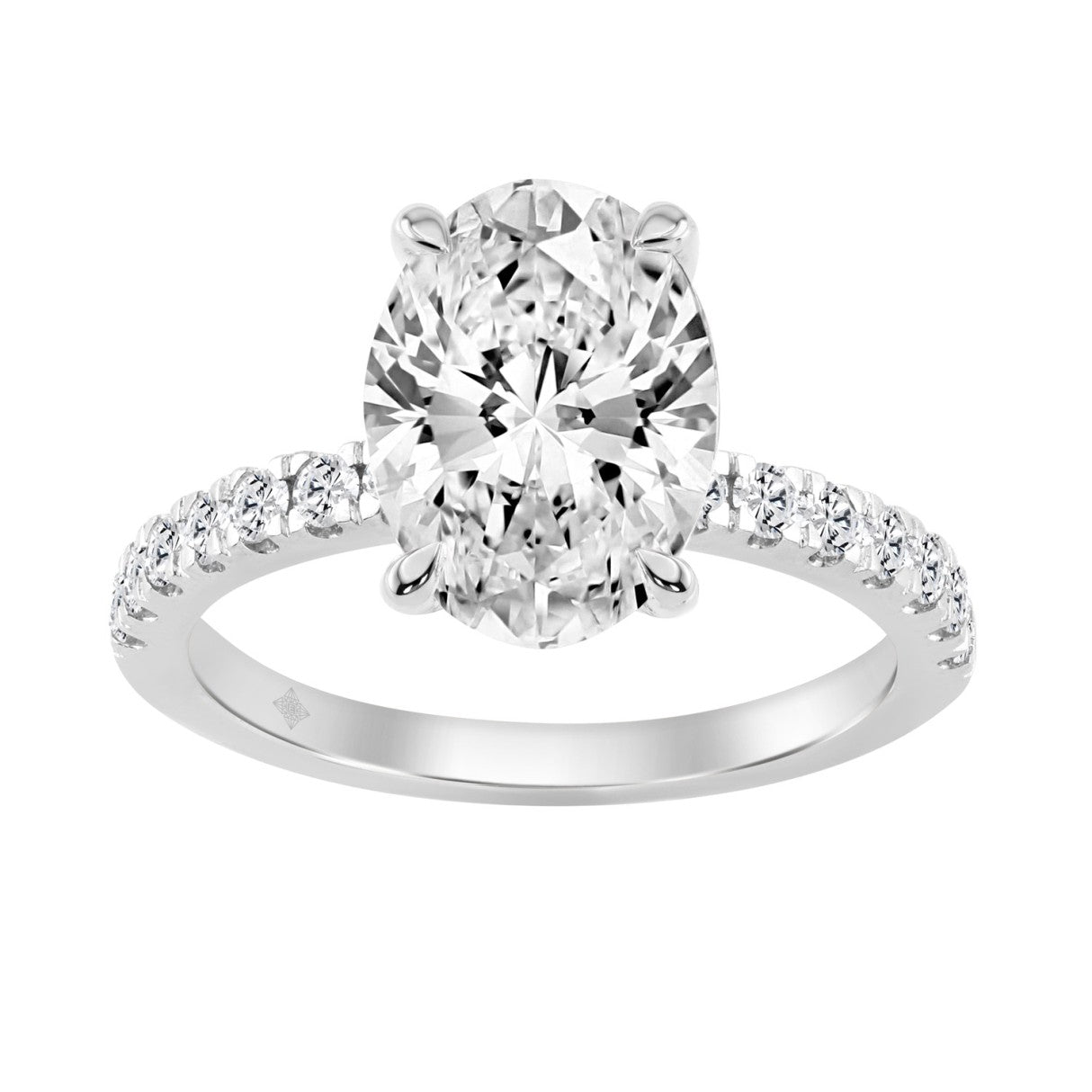 14K WHITE GOLD 3 1/2CT ROUND/OVAL DIAMOND LADIES RING (CENTER STONE OVAL DIAMOND 3CT)