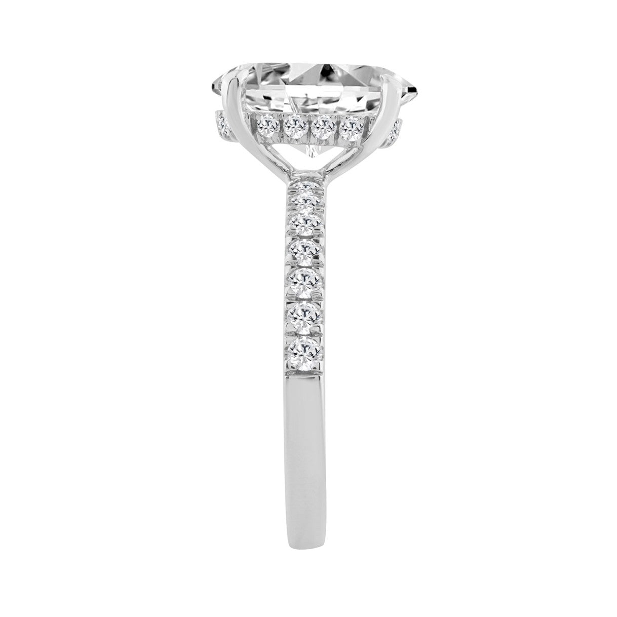 14K WHITE GOLD 3 1/2CT ROUND/OVAL DIAMOND LADIES RING (CENTER STONE OVAL DIAMOND 3CT)