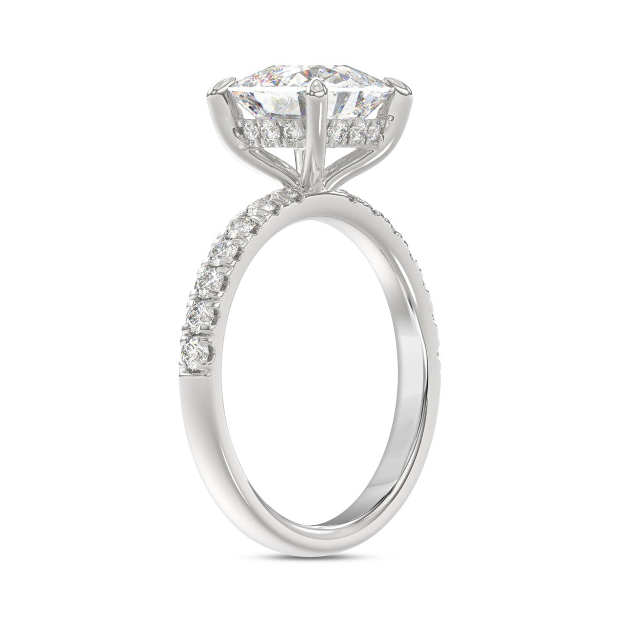 14K WHITE GOLD 3 1/2CT ROUND/CUSHION DIAMOND LADIES RING (CENTER STONE CUSHION DIAMOND 3CT)