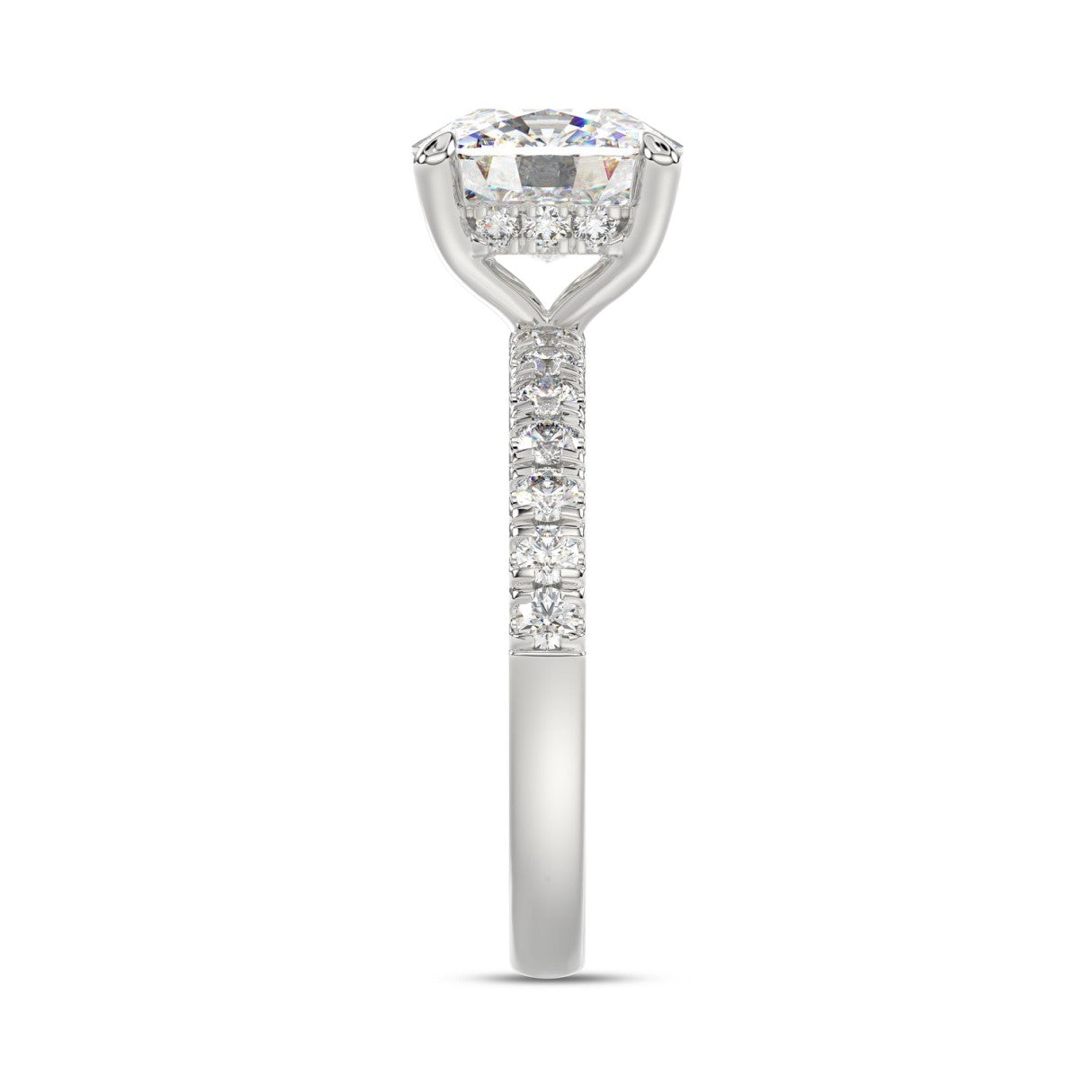 14K WHITE GOLD 3 1/2CT ROUND/CUSHION DIAMOND LADIES RING (CENTER STONE CUSHION DIAMOND 3CT)