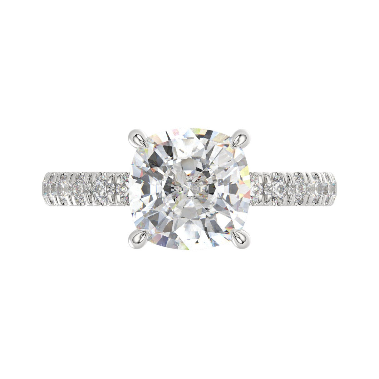 14K WHITE GOLD 3 1/2CT ROUND/CUSHION DIAMOND LADIES RING (CENTER STONE CUSHION DIAMOND 3CT)