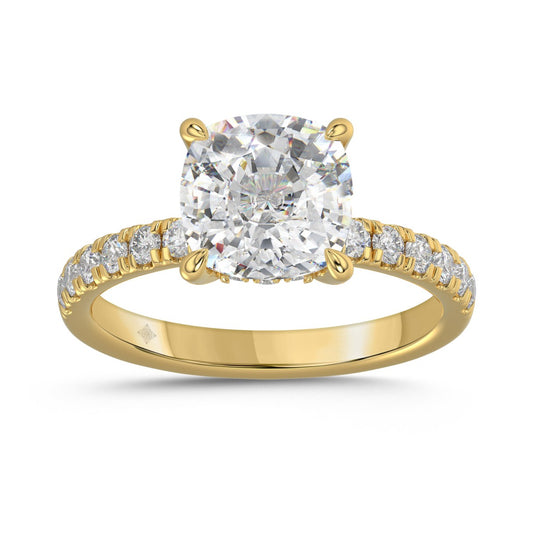 14K  YELLOW GOLD 3 1/2CT ROUND/CUSHION DIAMOND LADIES RING (CENTER STONE CUSHION DIAMOND 3CT)