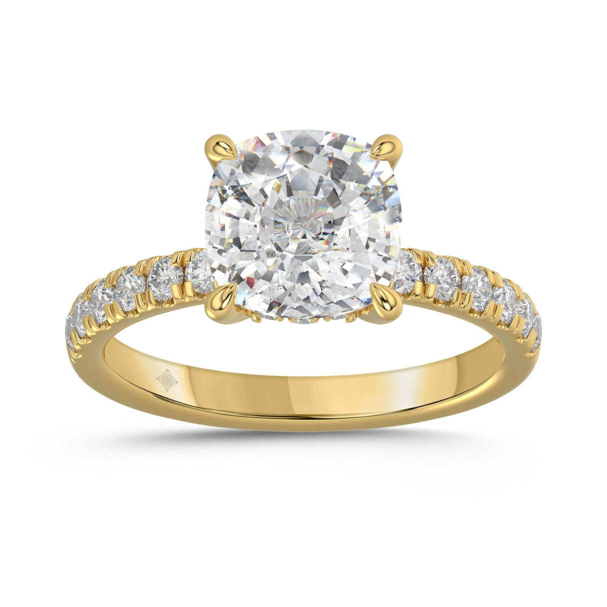 14K  YELLOW GOLD 3 1/2CT ROUND/CUSHION DIAMOND LADIES RING (CENTER STONE CUSHION DIAMOND 3CT)