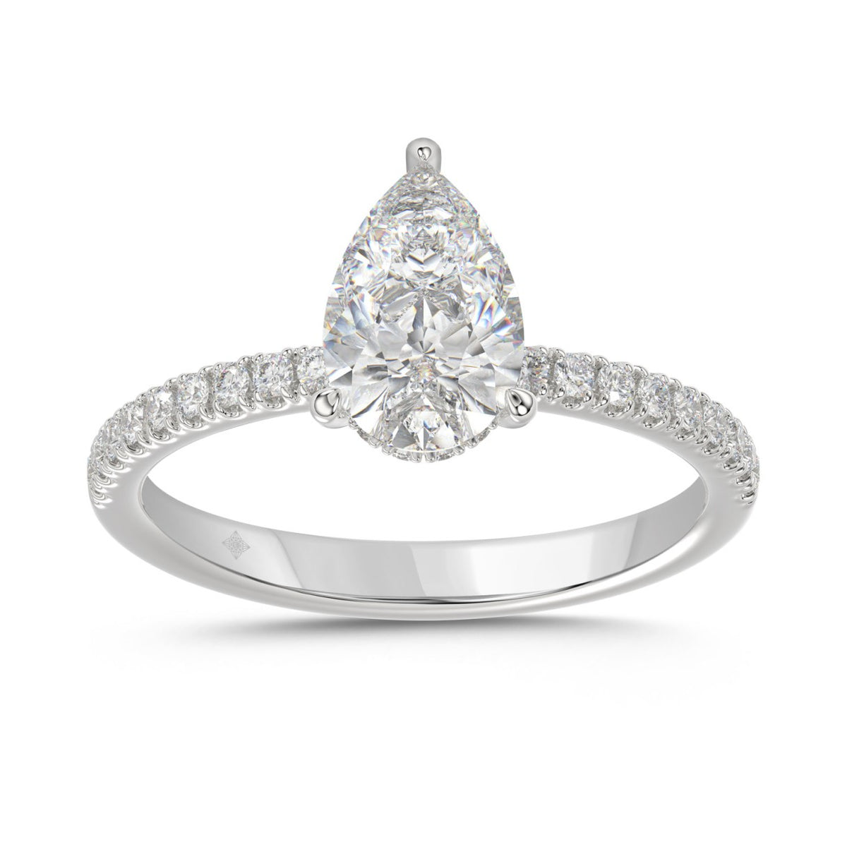 14K WHITE GOLD 1 3/4CT ROUND/PEAR DIAMOND LADIES RING (CENTER STONE PEAR DIAMOND 1 1/2CT)