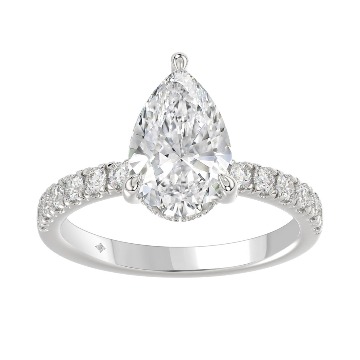 14K WHITE GOLD 3 1/2CT ROUND/PEAR DIAMOND LADIES RING (CENTER STONE PEAR DIAMOND 3CT)