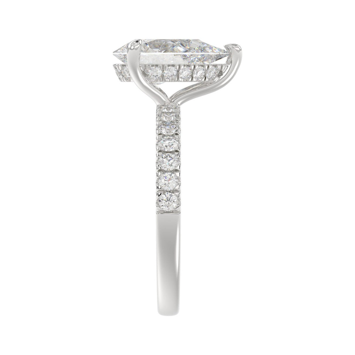 14K WHITE GOLD 3 1/2CT ROUND/PEAR DIAMOND LADIES RING (CENTER STONE PEAR DIAMOND 3CT)