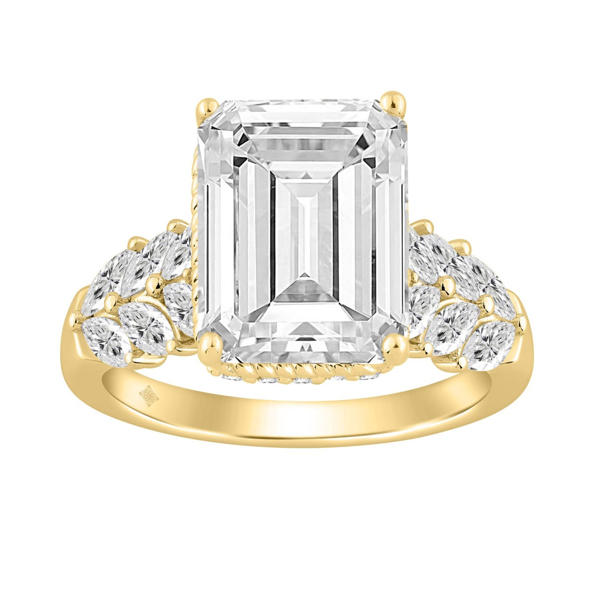 14K YELLOW GOLD 4.00CT ROUND/MARQUISE/EMERALD DIAMOND LADIES RING (CENTER STONE EMERALD DIAMOND 3CT)