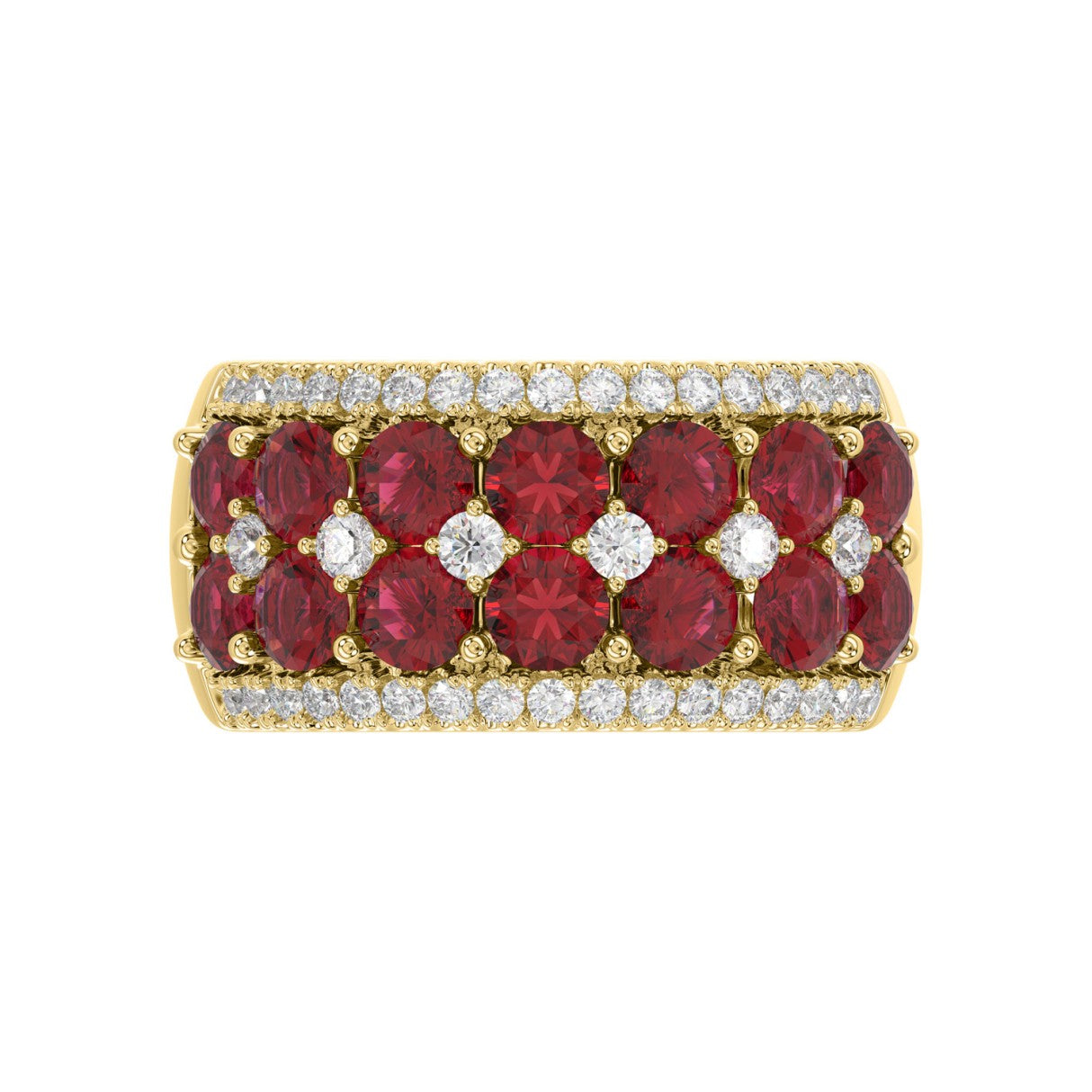 14K YELLOW GOLD 4.00CT ROUND DIAMOND LADIES RING (CENTER STONE ROUND RUBY DIAMOND 3 1/2CT)