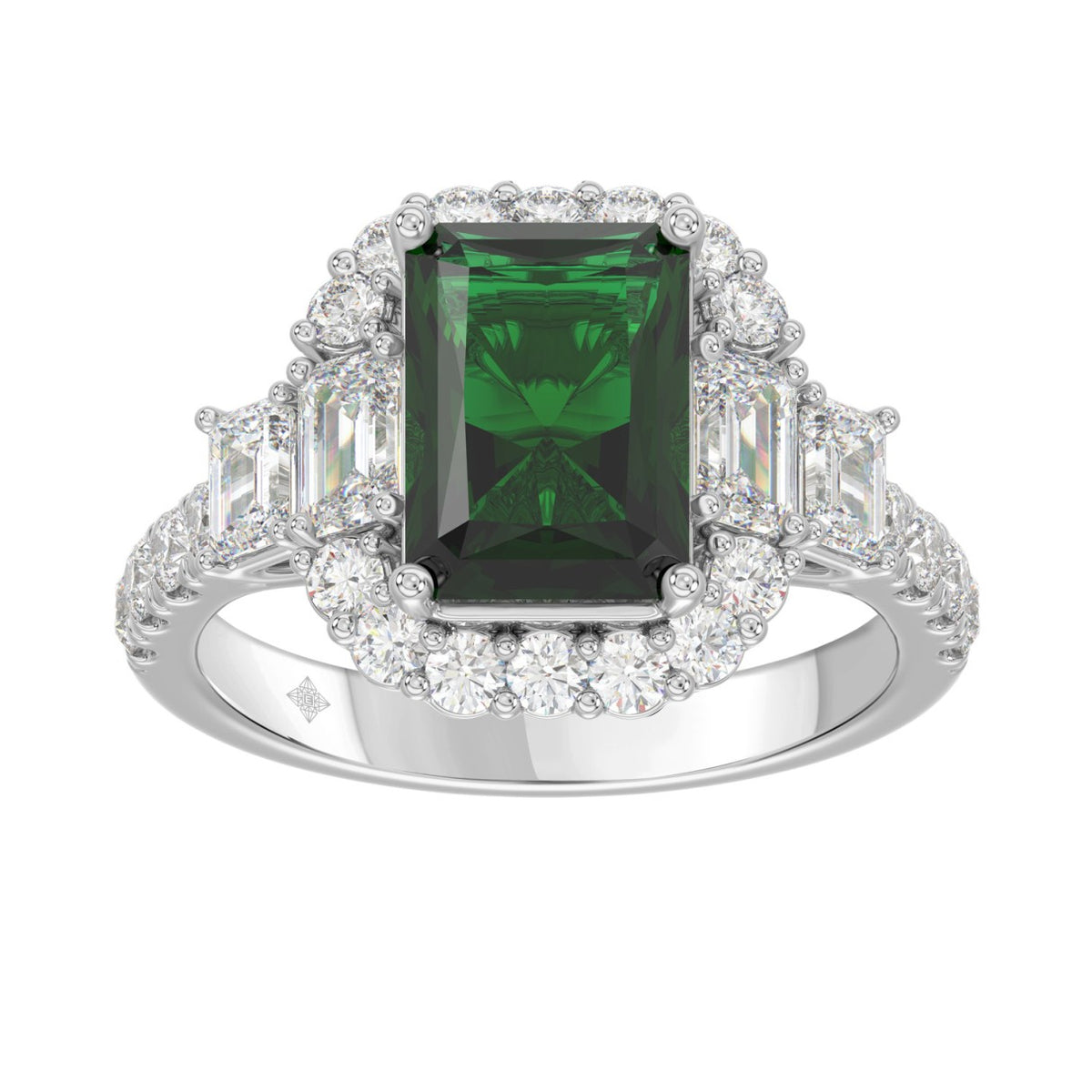 14K WHITE GOLD 4 1/2CT ROUND/EMERALD DIAMOND LADIES RING (CENTER STONE GREEN EMERALD DIAMOND 3CT)