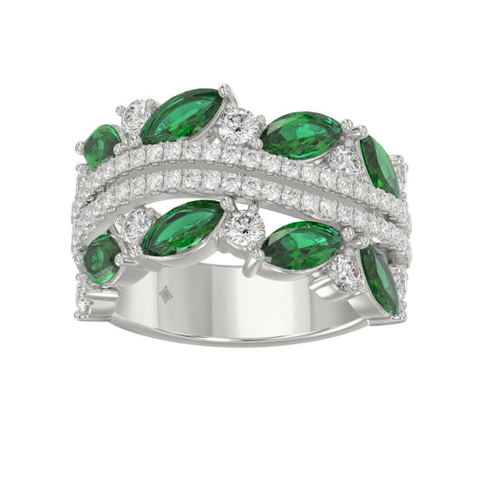 14K WHITE GOLD 2 3/8CT ROUND/MARQUISE DIAMOND LADIES RING (GREEN EMERALD MARQUISE DIAMOND 1 1/2CT)