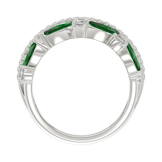 14K WHITE GOLD 2 3/8CT ROUND/MARQUISE DIAMOND LADIES RING (GREEN EMERALD MARQUISE DIAMOND 1 1/2CT)