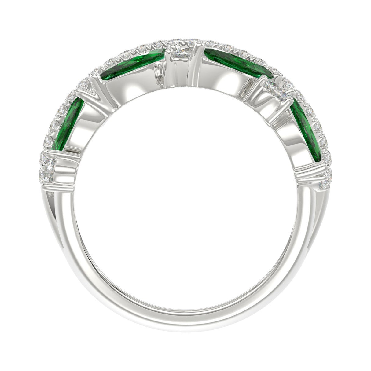 14K WHITE GOLD 2 3/8CT ROUND/MARQUISE DIAMOND LADIES RING (GREEN EMERALD MARQUISE DIAMOND 1 1/2CT)