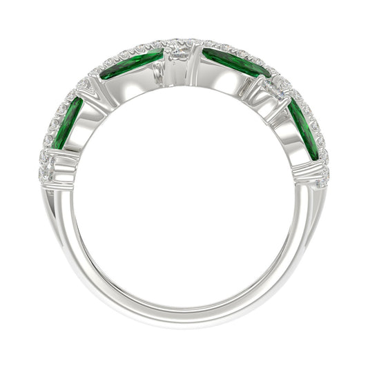 14K WHITE GOLD 2 3/8CT ROUND/MARQUISE DIAMOND LADIES RING (GREEN EMERALD MARQUISE DIAMOND 1 1/2CT)