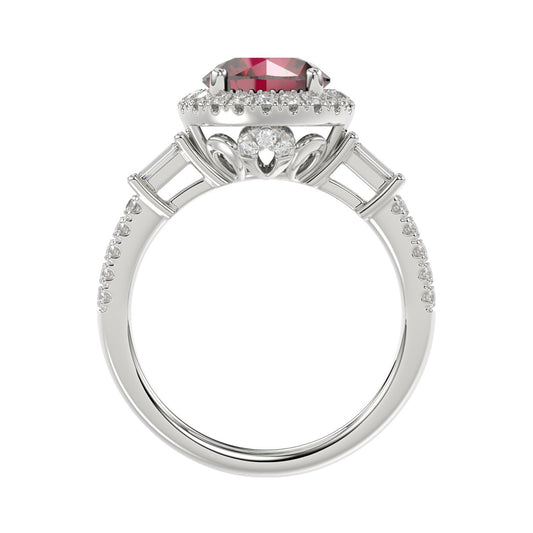 14K WHITE GOLD 2 1/2CT ROUND/BAGUETTE DIAMOND LADIES RING (CENTER STONE ROUND RUBY DIAMOND 2CT)