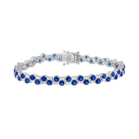 14K WHITE GOLD 9.00CT BAGUETTE/ROUND DIAMOND LADIES BRACELET (BLUE SAPPHIRE ROUND DIAMOND 7 7/8CT)
