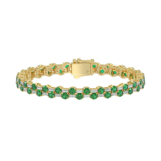14K YELLOW GOLD 9.00CT BAGUETTE/ROUND DIAMOND LADIES BRACELET (GREEN EMERALD ROUND DIAMOND 7 7/8CT)
