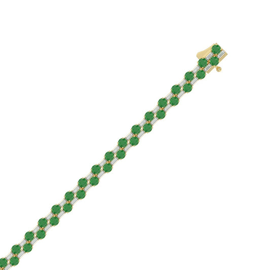 14K YELLOW GOLD 9.00CT BAGUETTE/ROUND DIAMOND LADIES BRACELET (GREEN EMERALD ROUND DIAMOND 7 7/8CT)