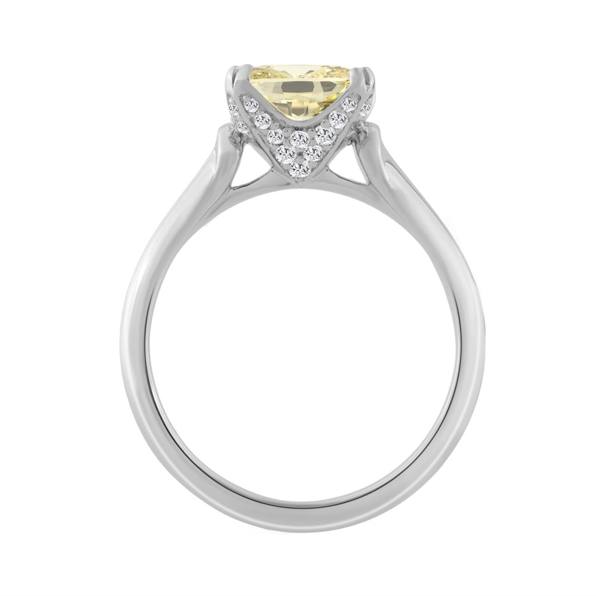 14K WHITE GOLD 3 1/4CT ROUND/YELLOW CUSHION DIAMOND LADIES RING (CENTER STONE YELLOW CUSHION DIAMOND 3CT)