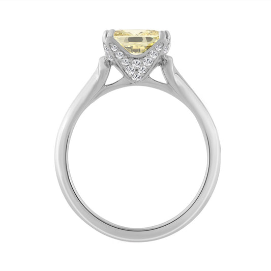 14K WHITE GOLD 3 1/4CT ROUND/YELLOW CUSHION DIAMOND LADIES RING (CENTER STONE YELLOW CUSHION DIAMOND 3CT)