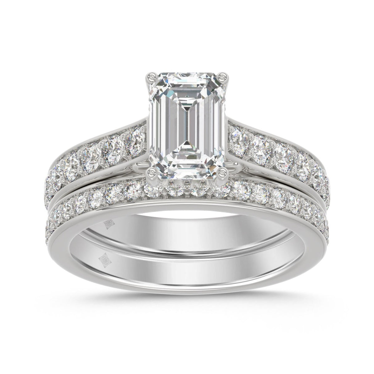 14K WHITE GOLD 2 1/2CT ROUND/EMERALD DIAMOND LADIES BRIDAL SET (CENTER STONE EMERALD DIAMOND 1 5/8CT)